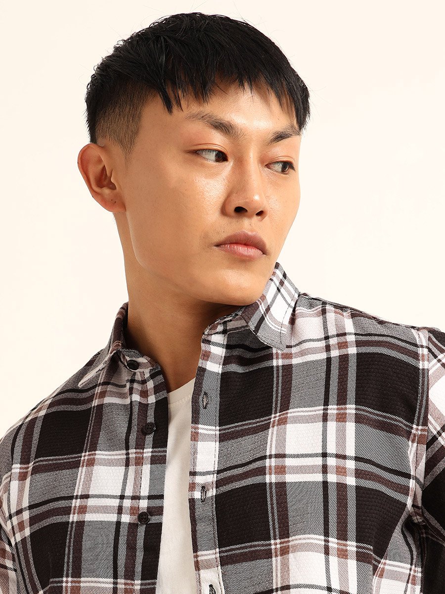 Men Multi Checked Spread Collar Shirt