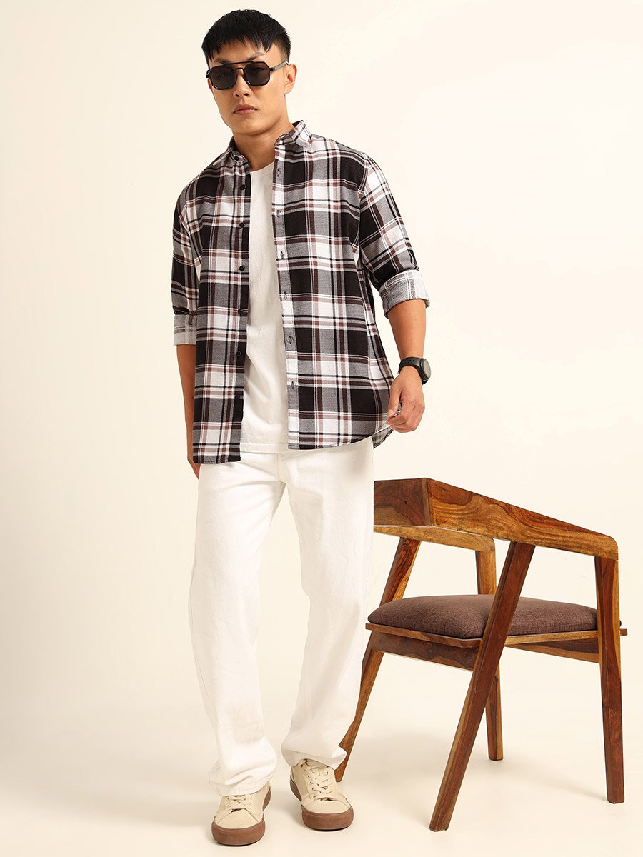 Men Multi Checked Spread Collar Shirt