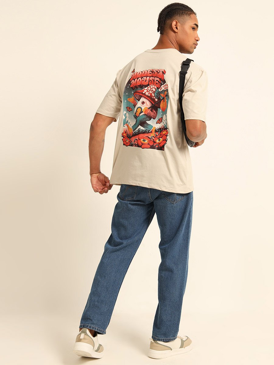 Men Beige Modest Mouse Oversized T-Shirt