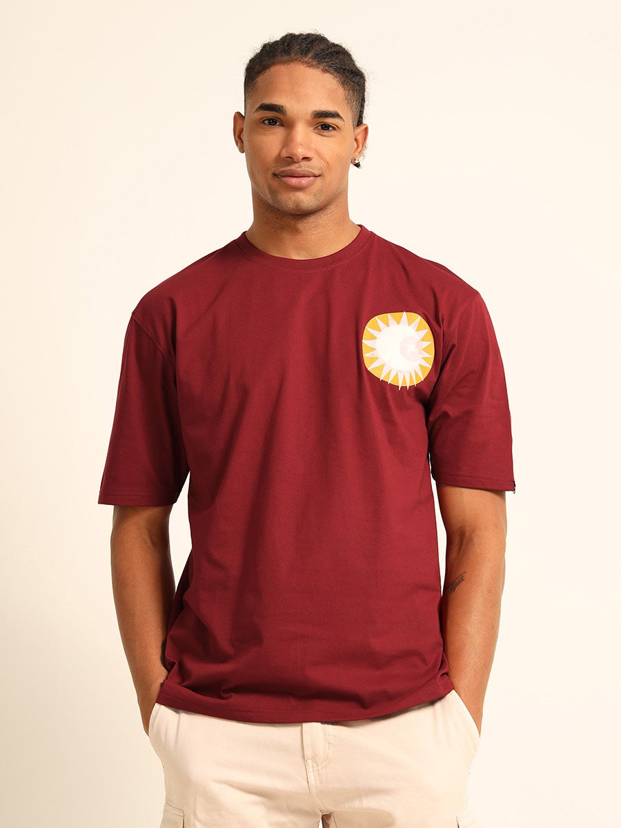 Maroon Printed Oversized T-Shirt
