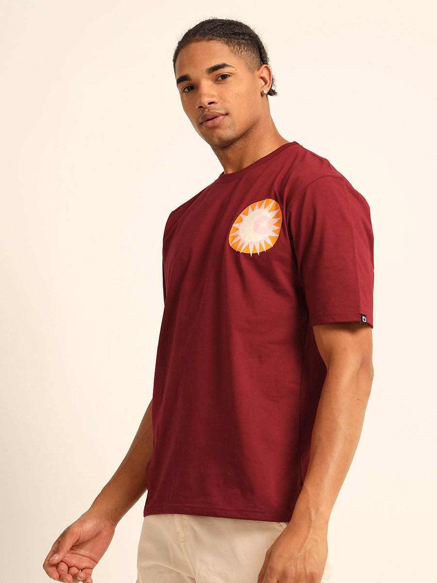 Maroon Printed Oversized T-Shirt