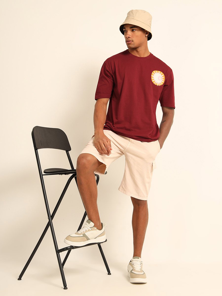Maroon Printed Oversized T-Shirt