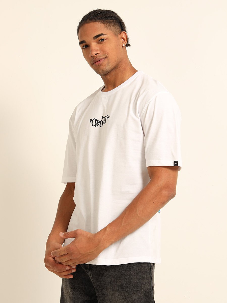 Men White Pain Growth Oversized T-Shirt