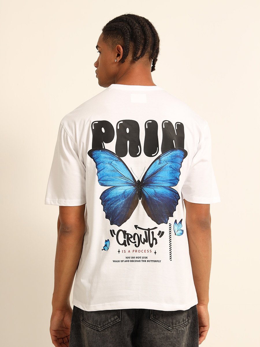 Men White Pain Growth Oversized T-Shirt