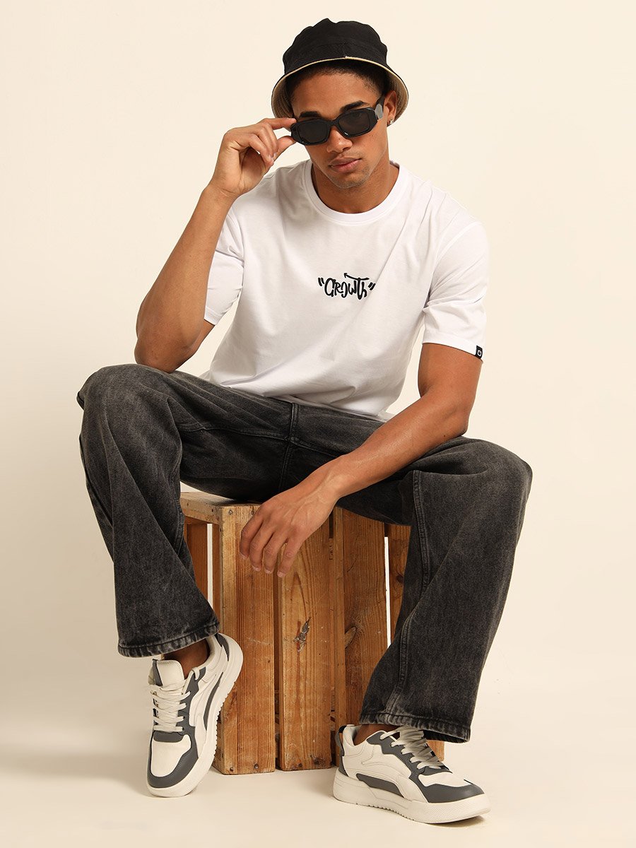 Men White Pain Growth Oversized T-Shirt