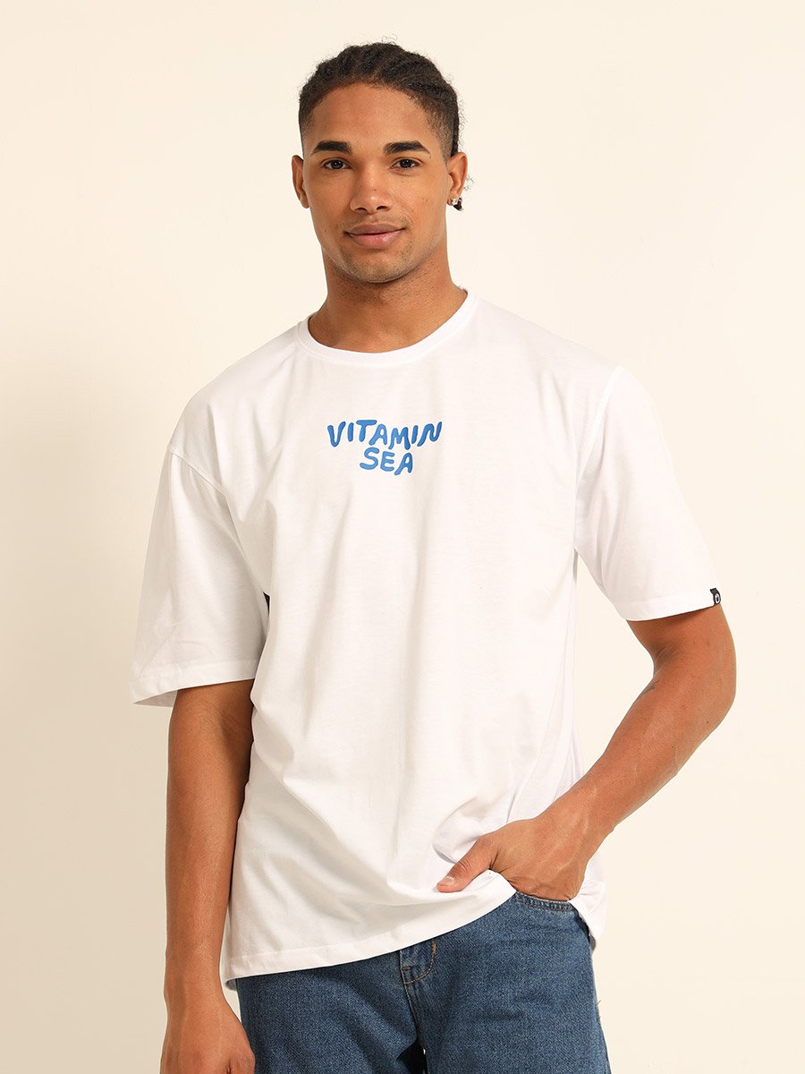 Men White Vitamin Sea Oversized T-Shirt