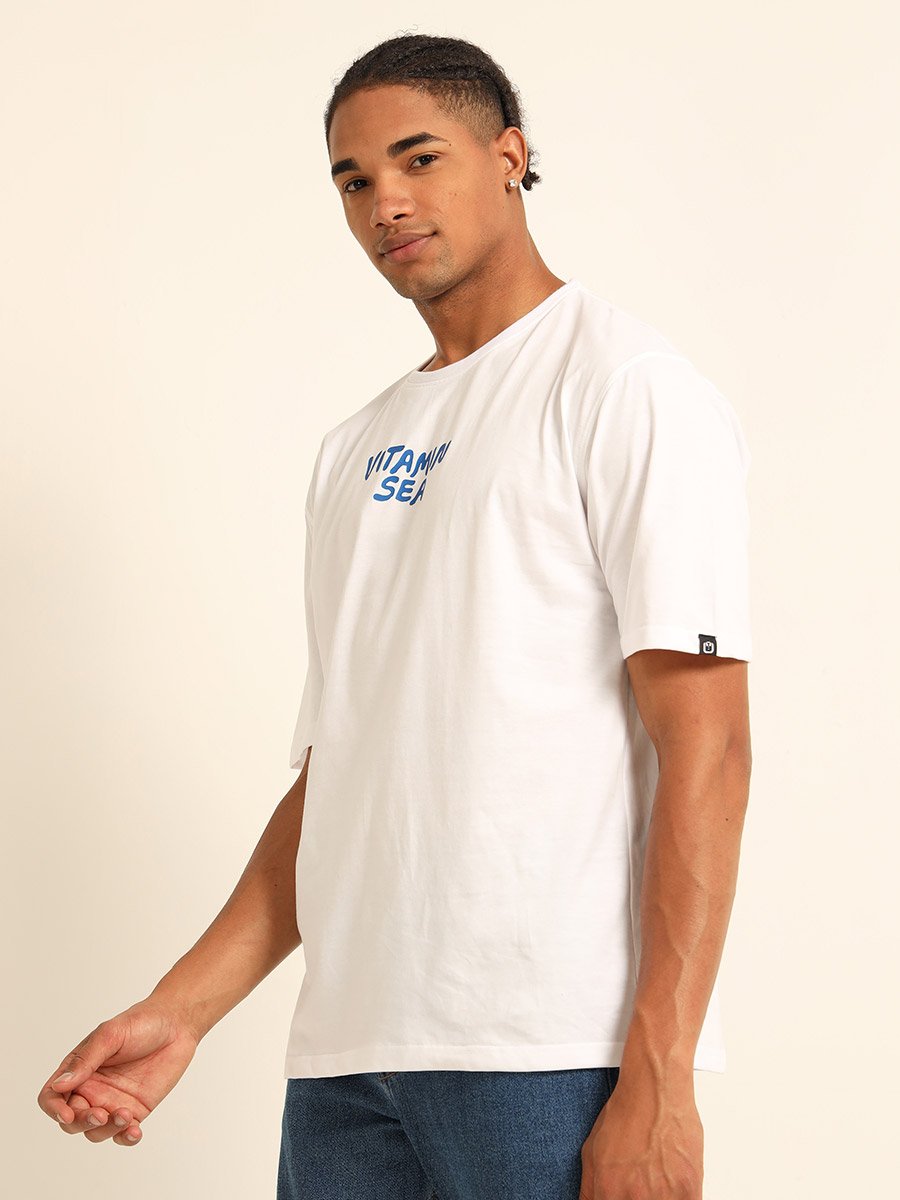 Men White Vitamin Sea Oversized T-Shirt