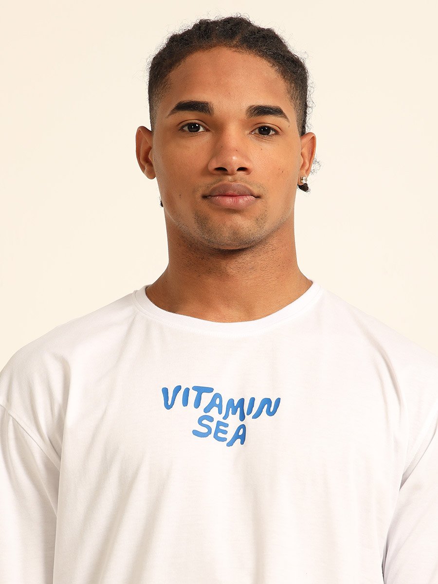Men White Vitamin Sea Oversized T-Shirt