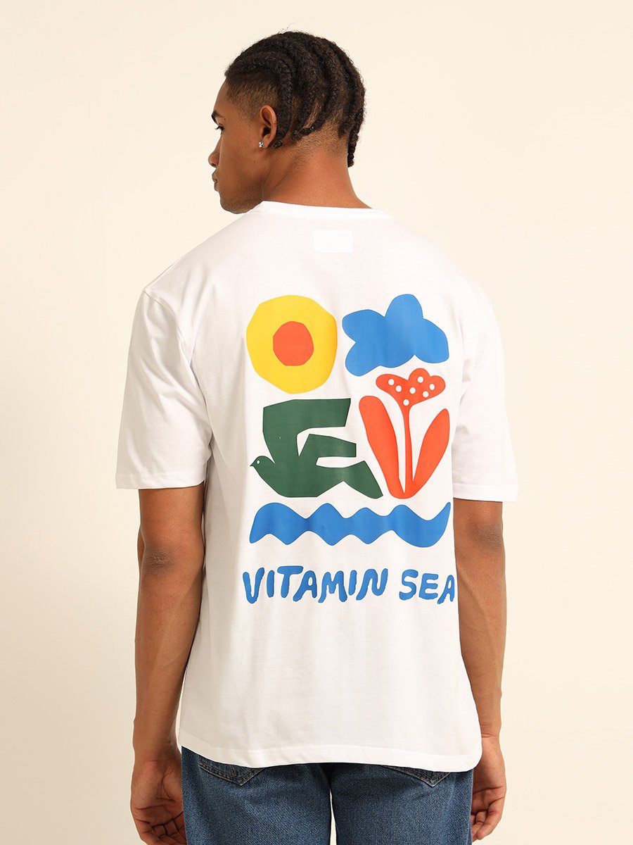 Men White Vitamin Sea Oversized T-Shirt