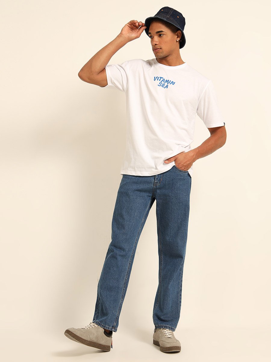 Men White Vitamin Sea Oversized T-Shirt