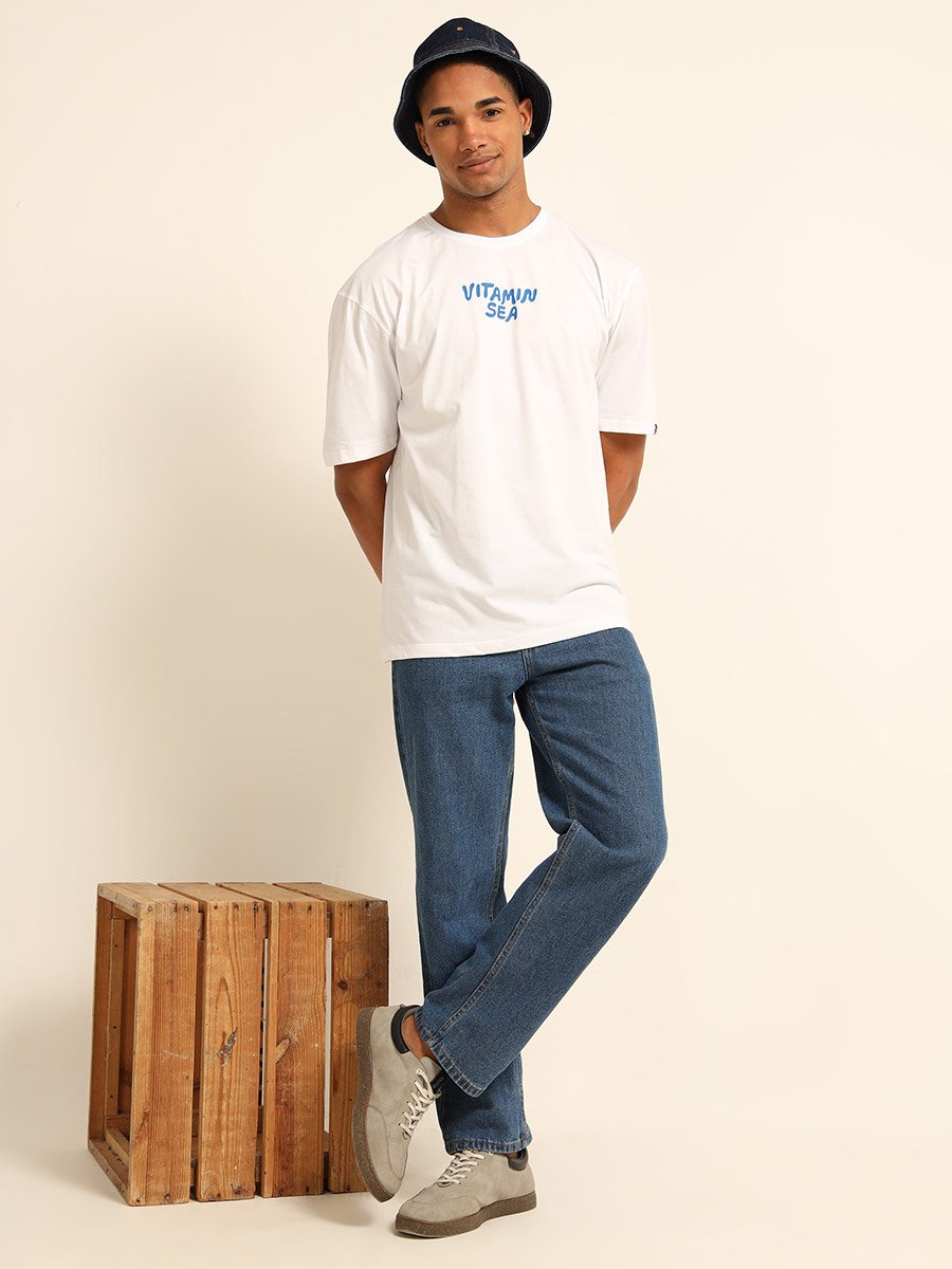 Men White Vitamin Sea Oversized T-Shirt