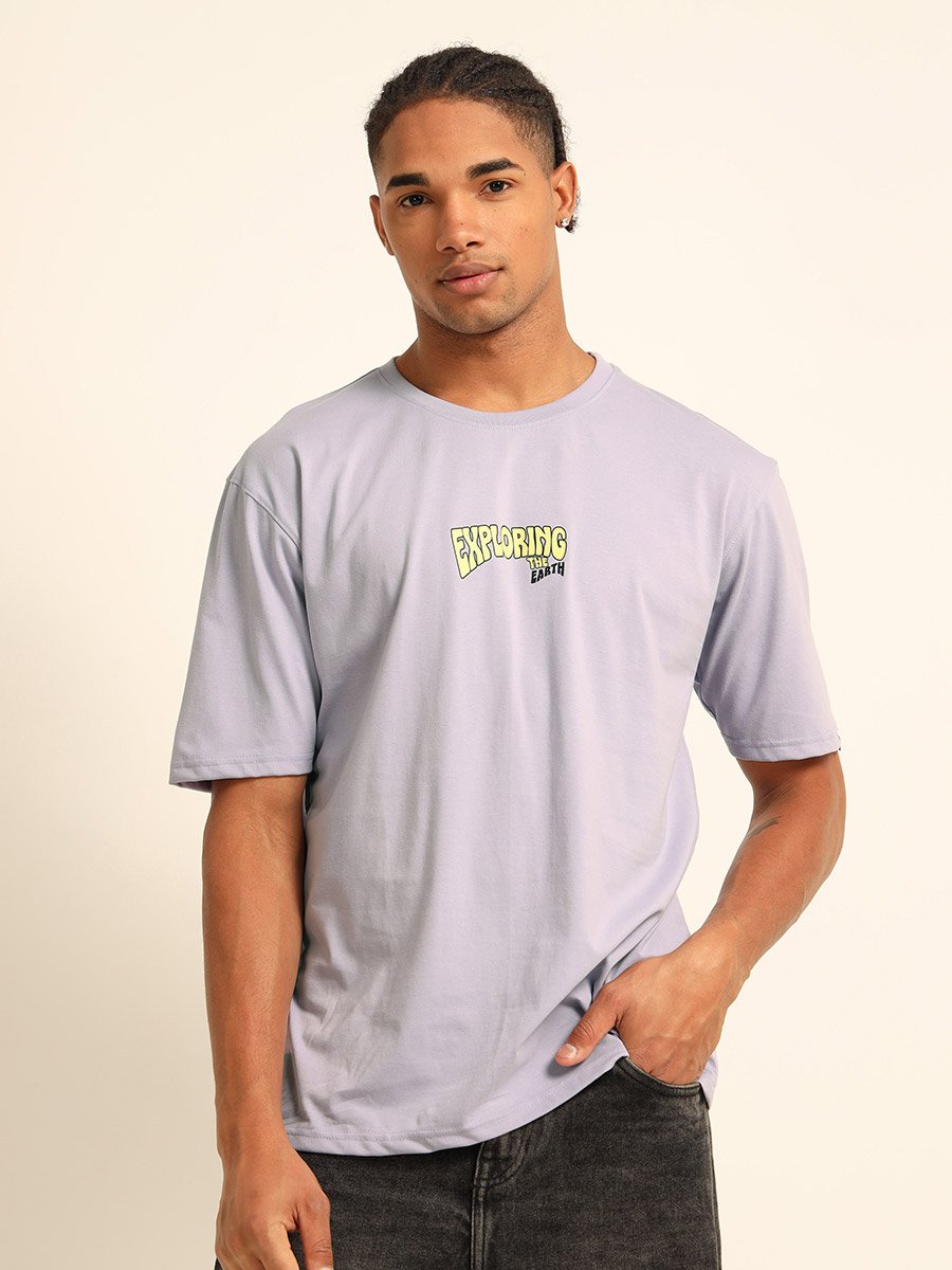 Men Purple Exploring Oversized T-Shirt