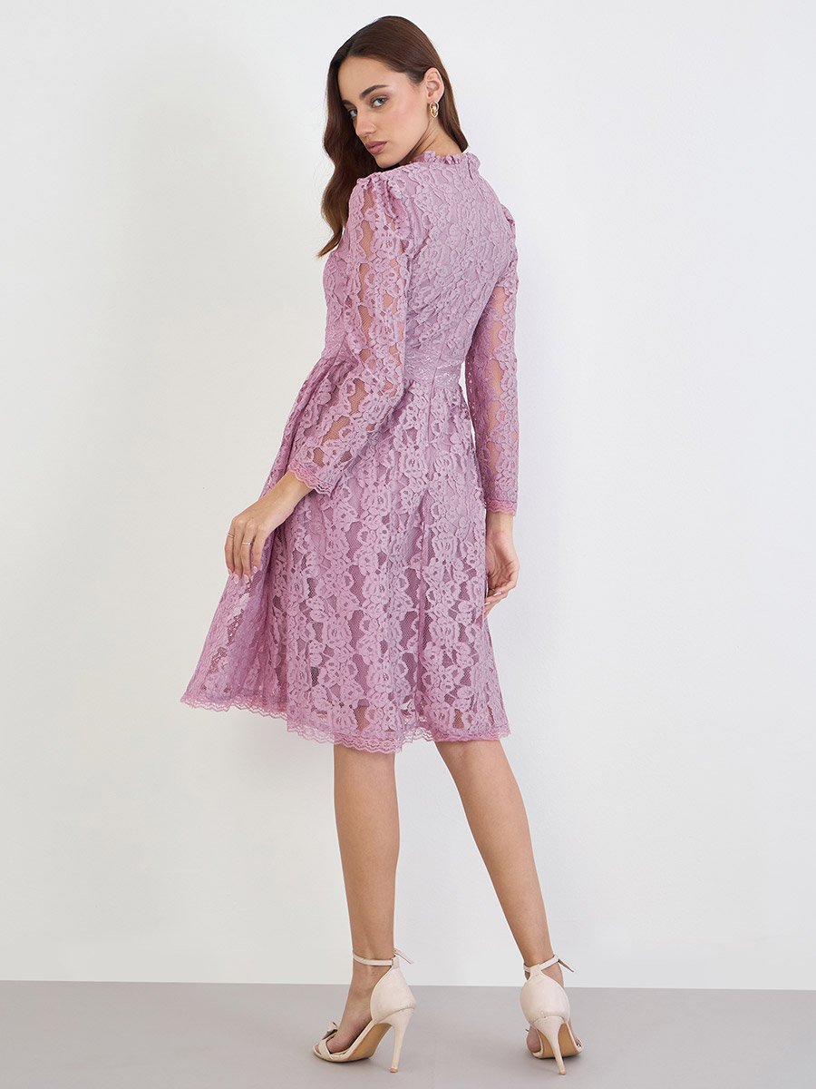 Pink Lace Insert A-Line Knee-Length Dress