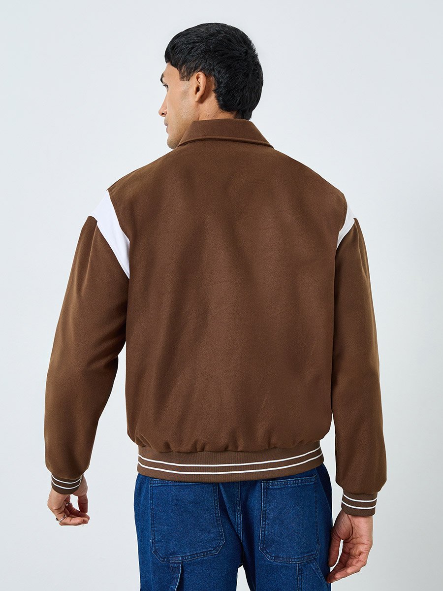 Men Relaxed Varsity Jacket with Graphic Patchwork