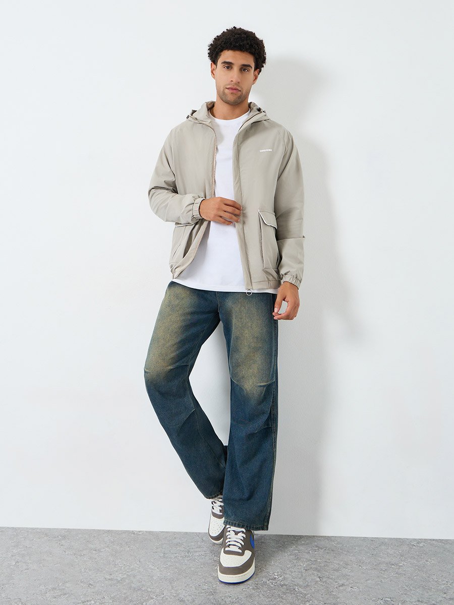 Men Oversized Fit Hooded Windbreaker Jacket
