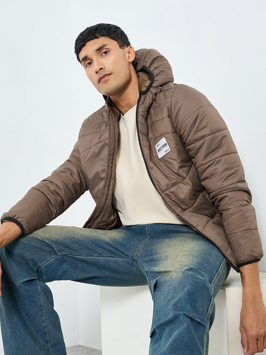 Men Oversized Fit Solid Hooded Puffer Jacket