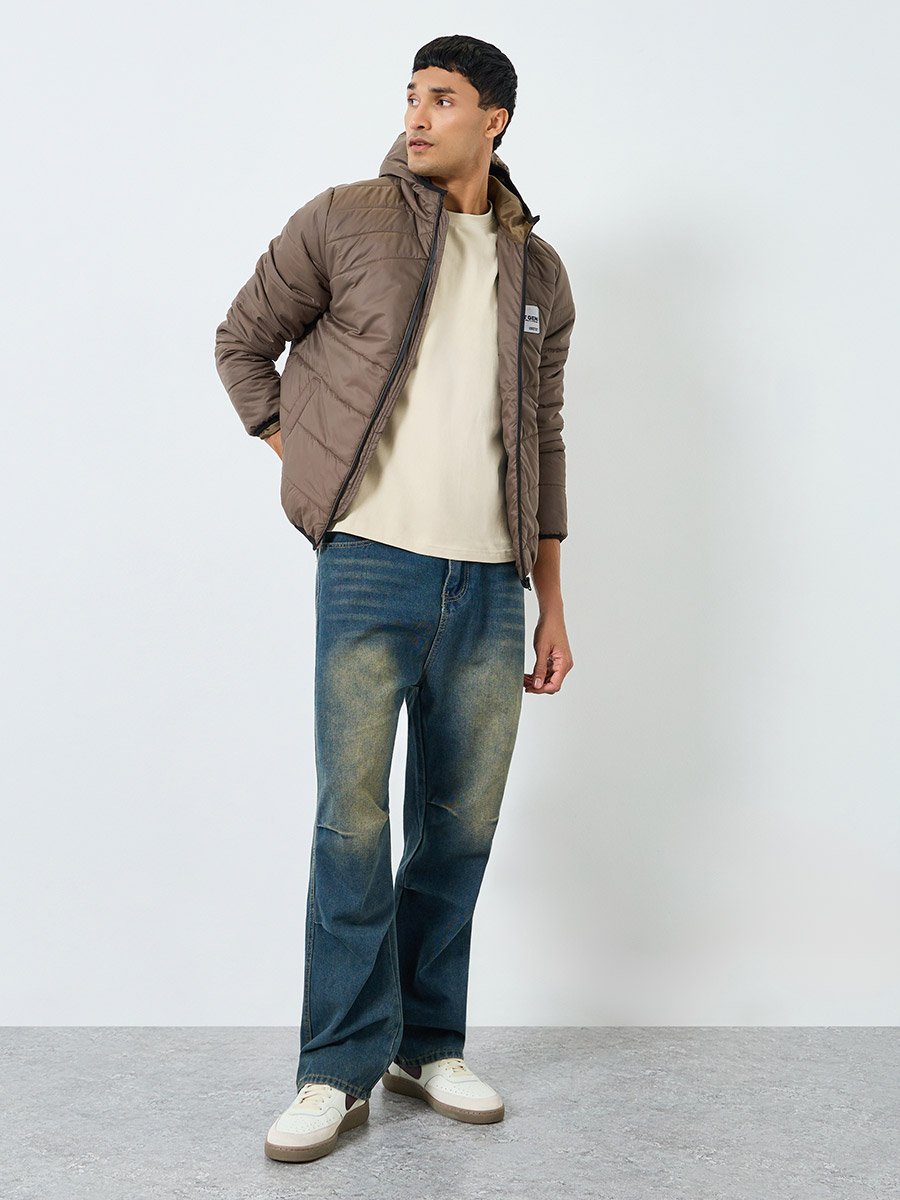 Men Oversized Fit Solid Hooded Puffer Jacket