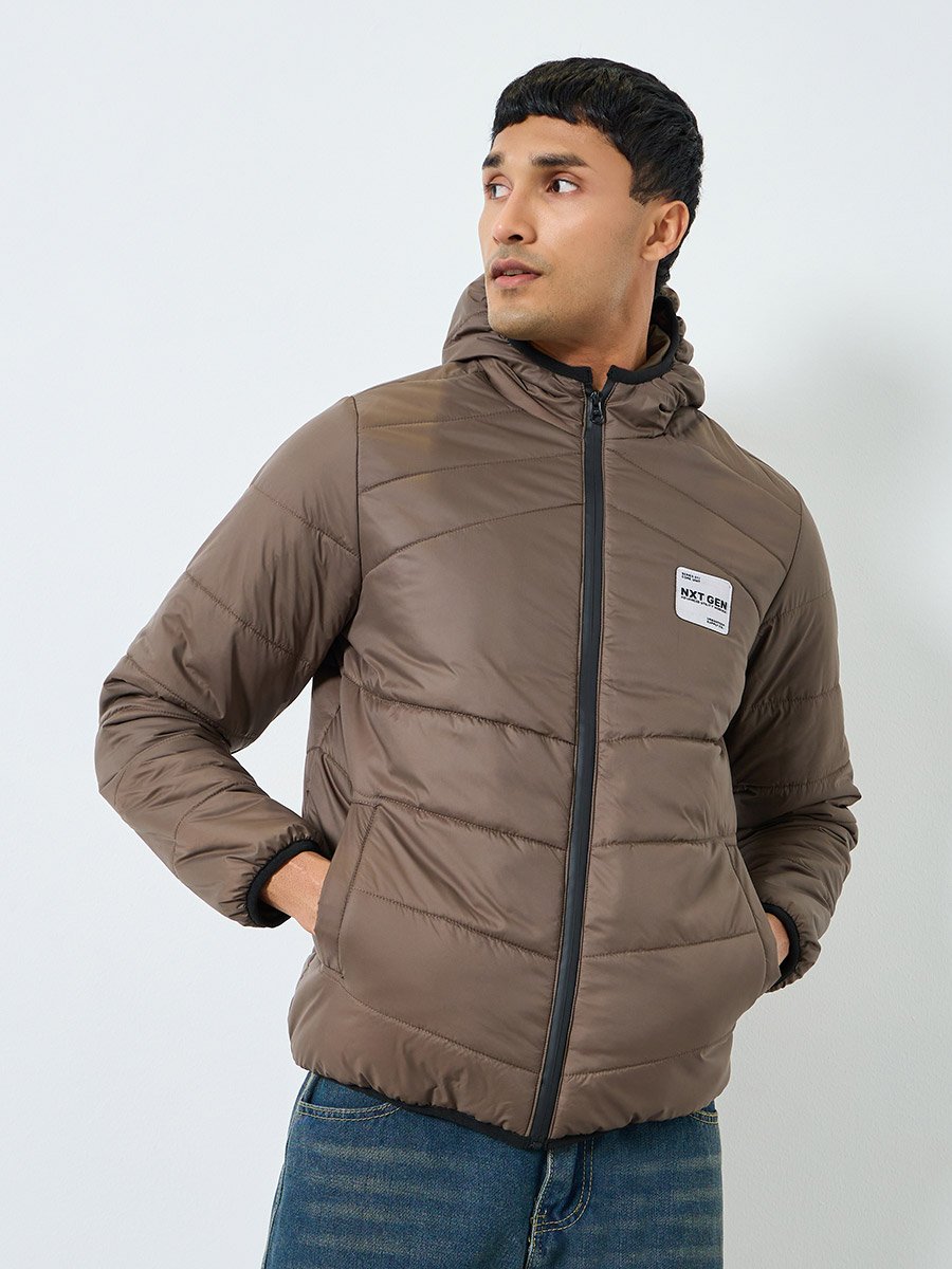 Men Oversized Fit Solid Hooded Puffer Jacket