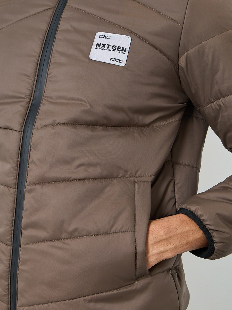 Men Oversized Fit Solid Hooded Puffer Jacket