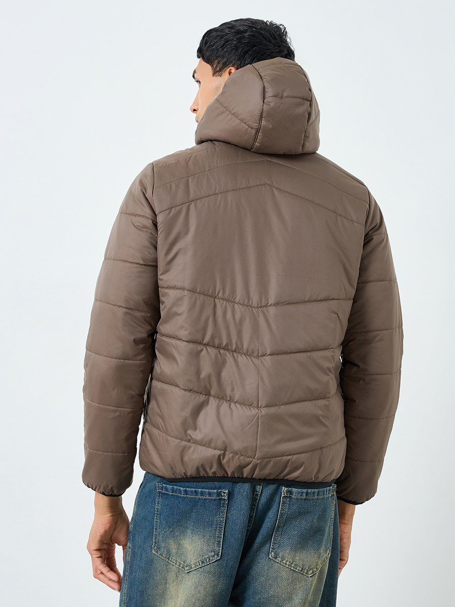 Men Oversized Fit Solid Hooded Puffer Jacket