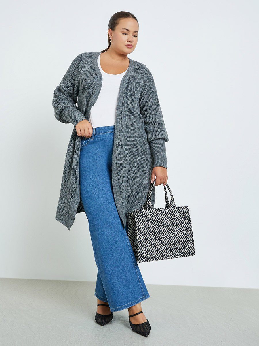 Plus Size Charcoal Knit Cardigan