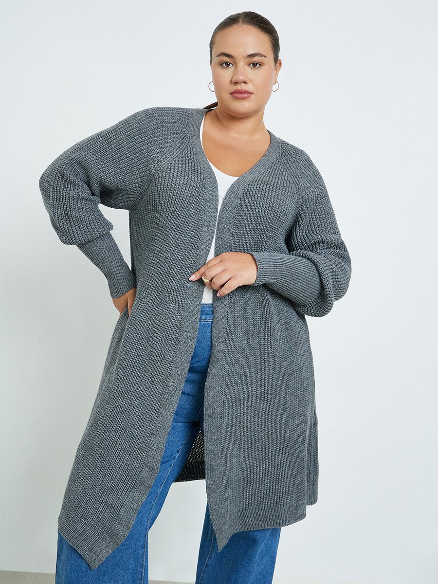 Plus Size Charcoal Knit Cardigan