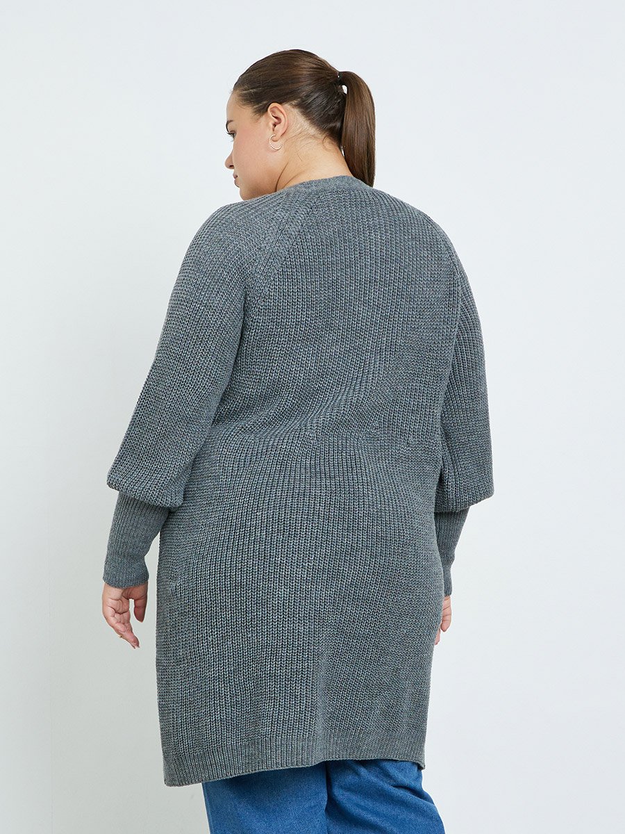 Plus Size Charcoal Knit Cardigan