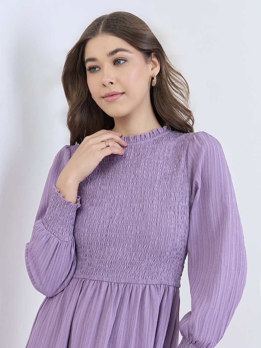 Women Smocked Detail Tiered Maxi Dress