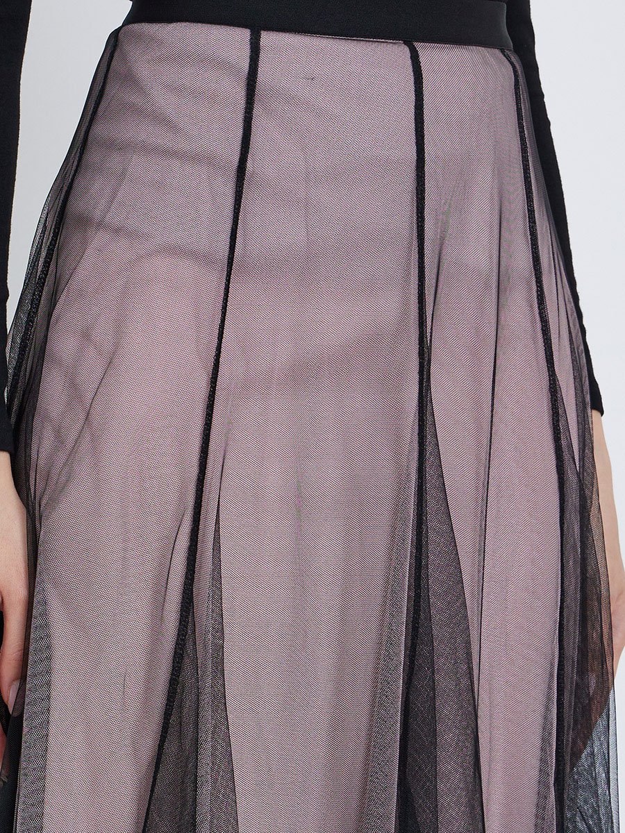 Womens A-Line Mesh Midi Skirt