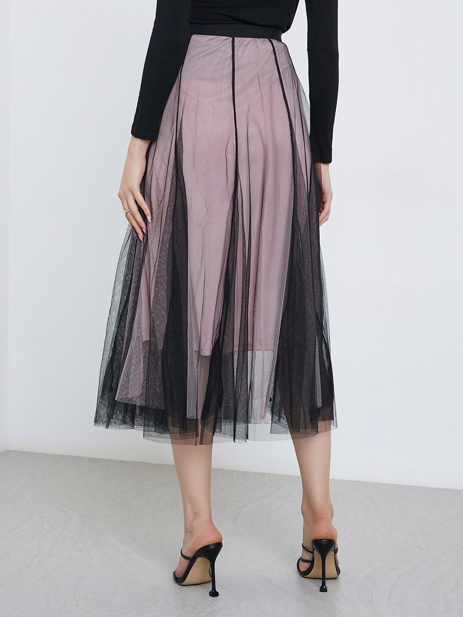 Womens A-Line Mesh Midi Skirt