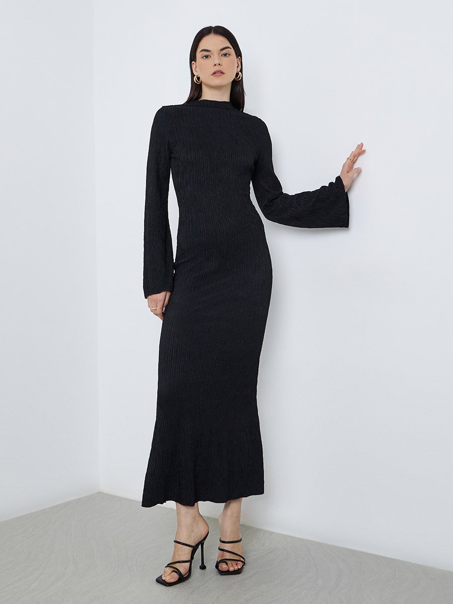 Women Solid Long Sleeve Bodycon Maxi Dress
