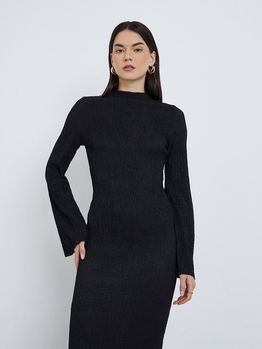Women Solid Long Sleeve Bodycon Maxi Dress