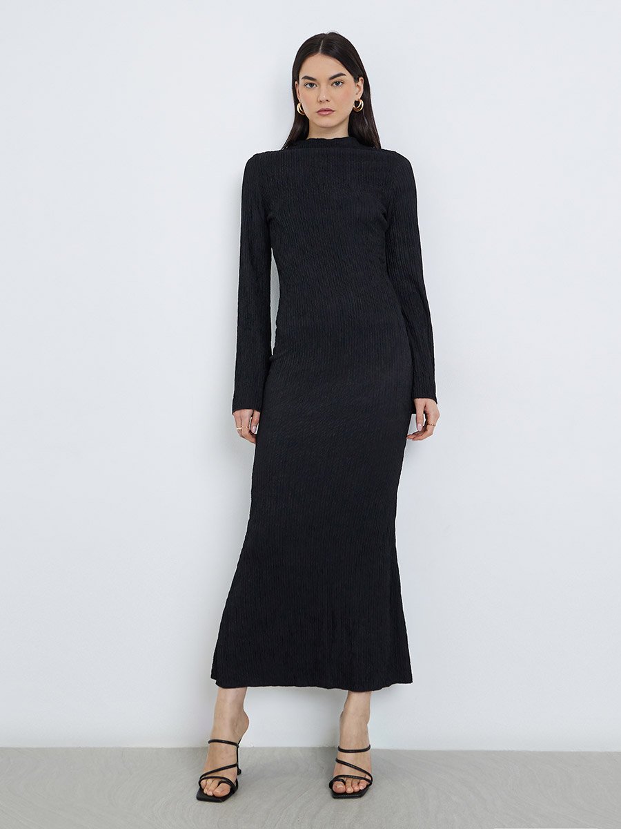 Women Solid Long Sleeve Bodycon Maxi Dress