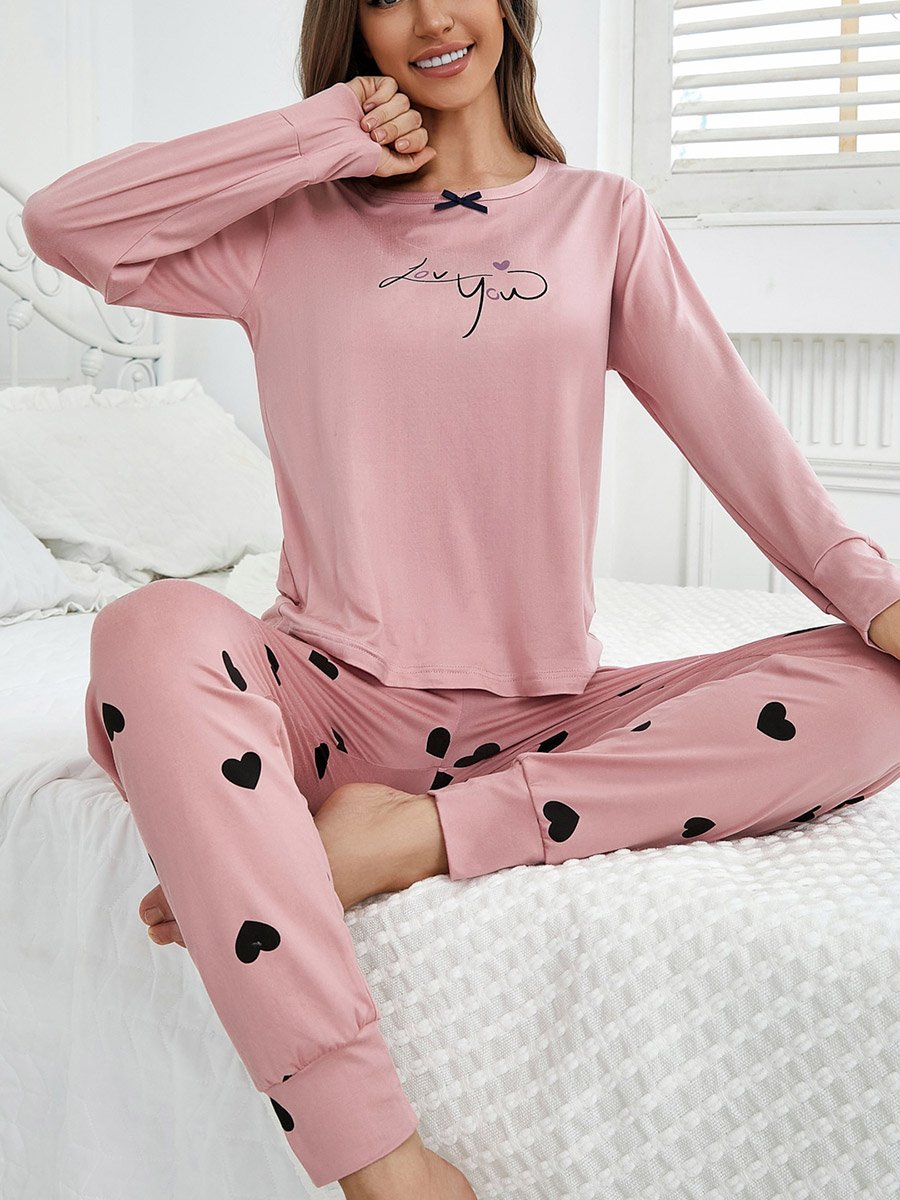 Women Bow Detail Printed T-Shirt and Pyjama Set