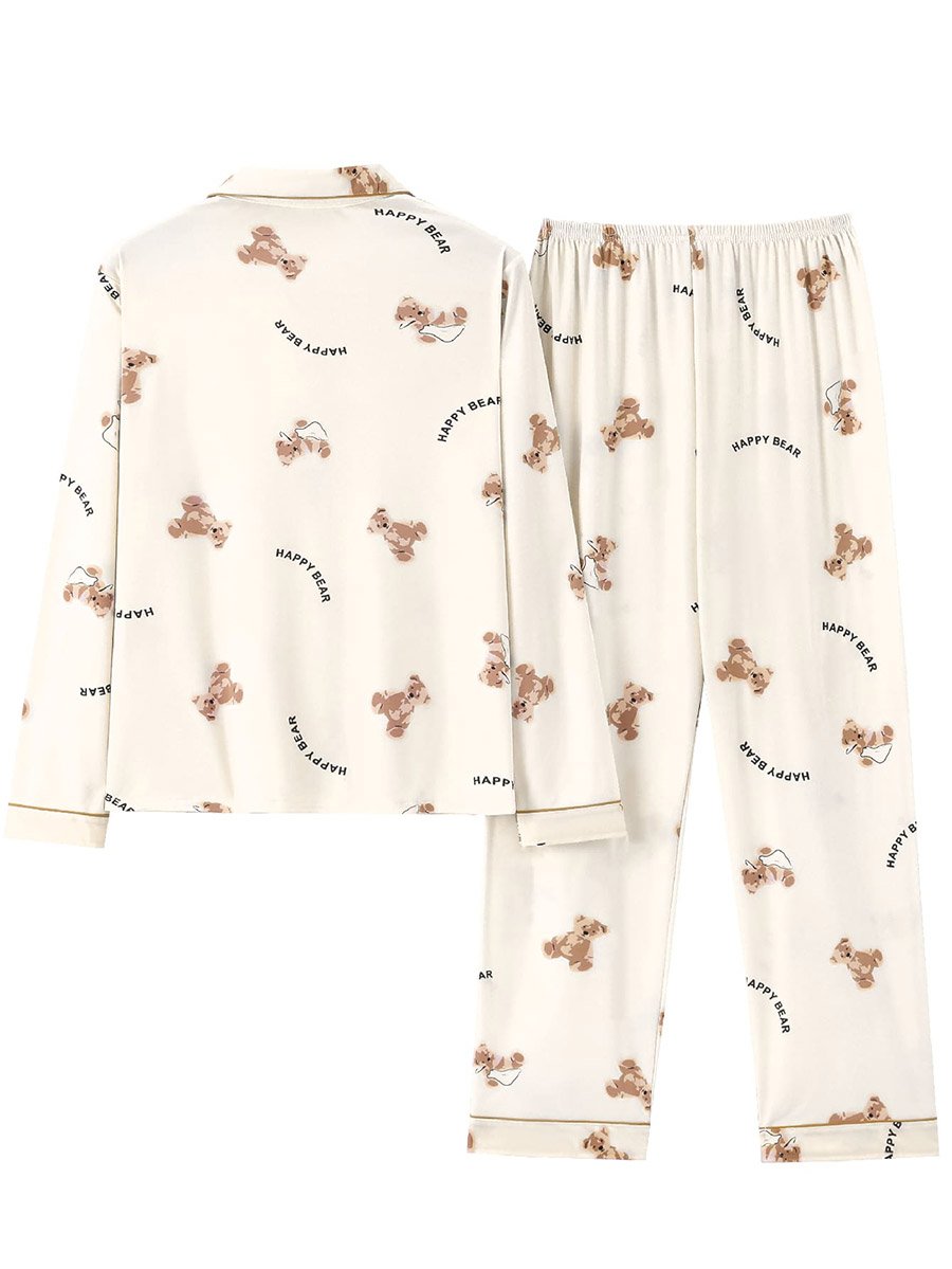 Women Bear Graphic Print Shirt and Pyjama Set