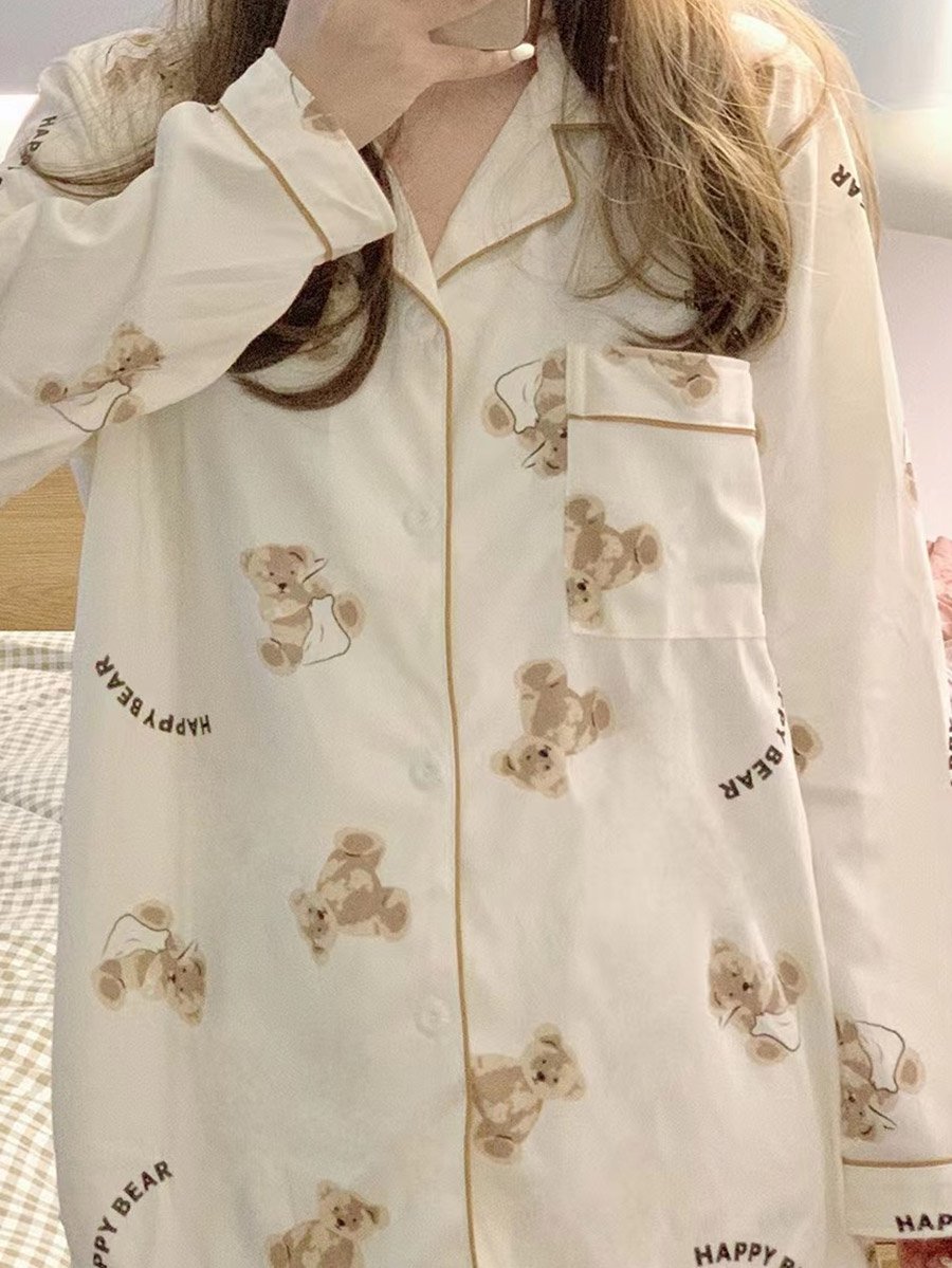 Women Bear Graphic Print Shirt and Pyjama Set