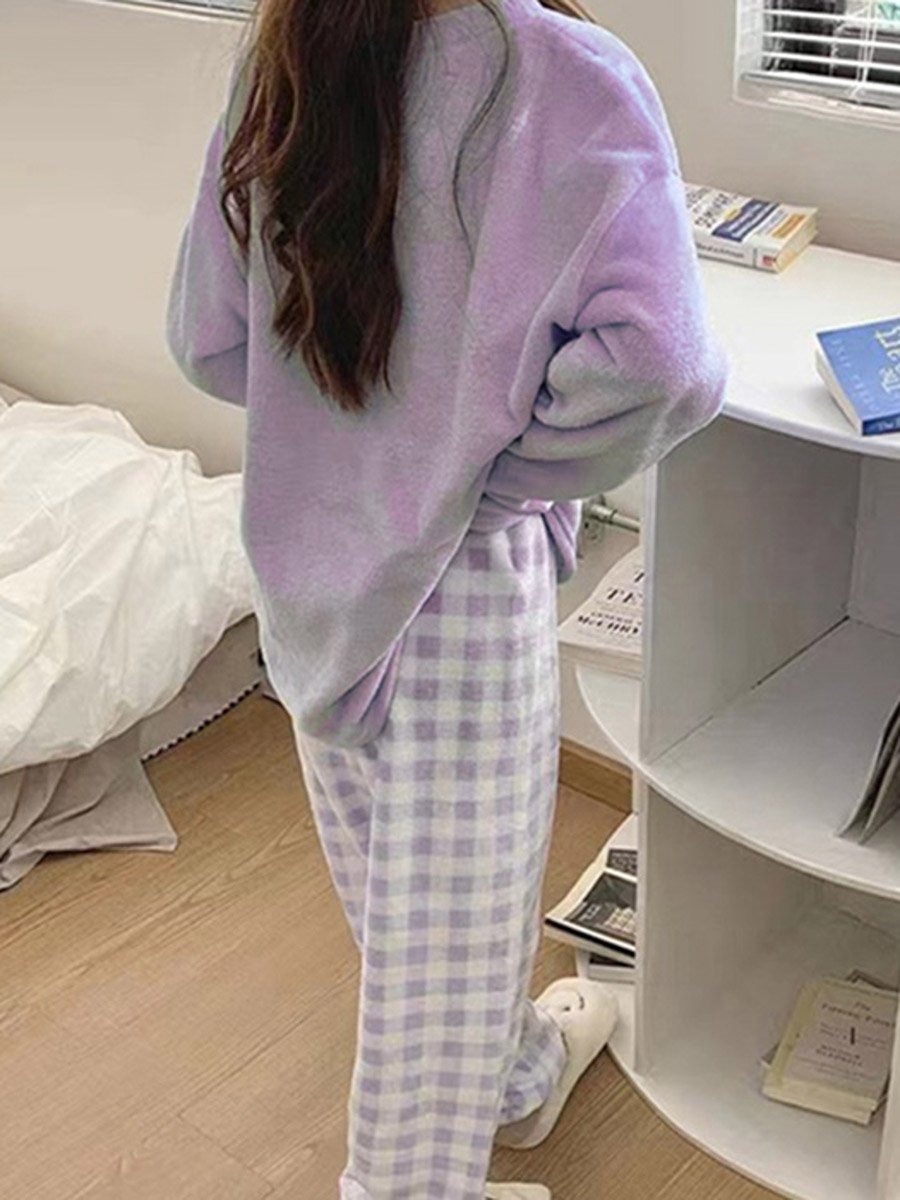 Purple Flano Pocket Detail Top and Checked Pyjama Set