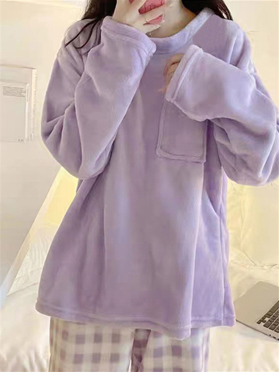 Purple Flano Pocket Detail Top and Checked Pyjama Set