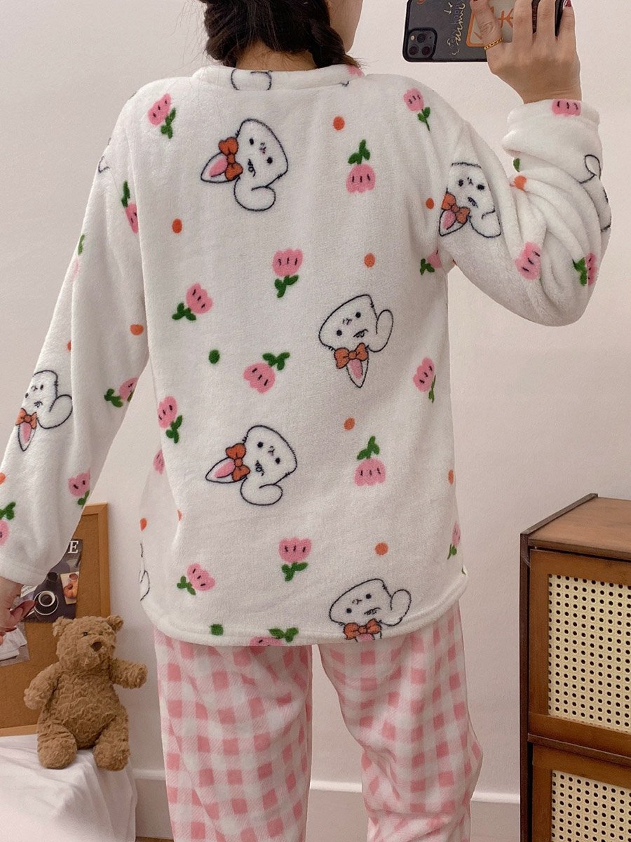 Women Flano Pocket Detail Top and Checked Pyjama Set