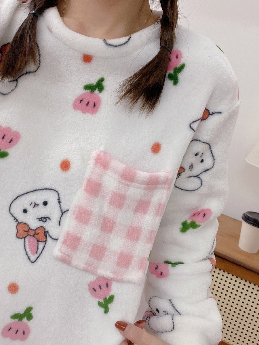 Women Flano Pocket Detail Top and Checked Pyjama Set