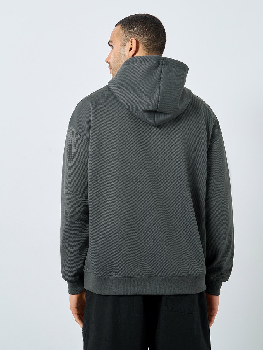Charcoal Textured Knit Oversized Hoodie