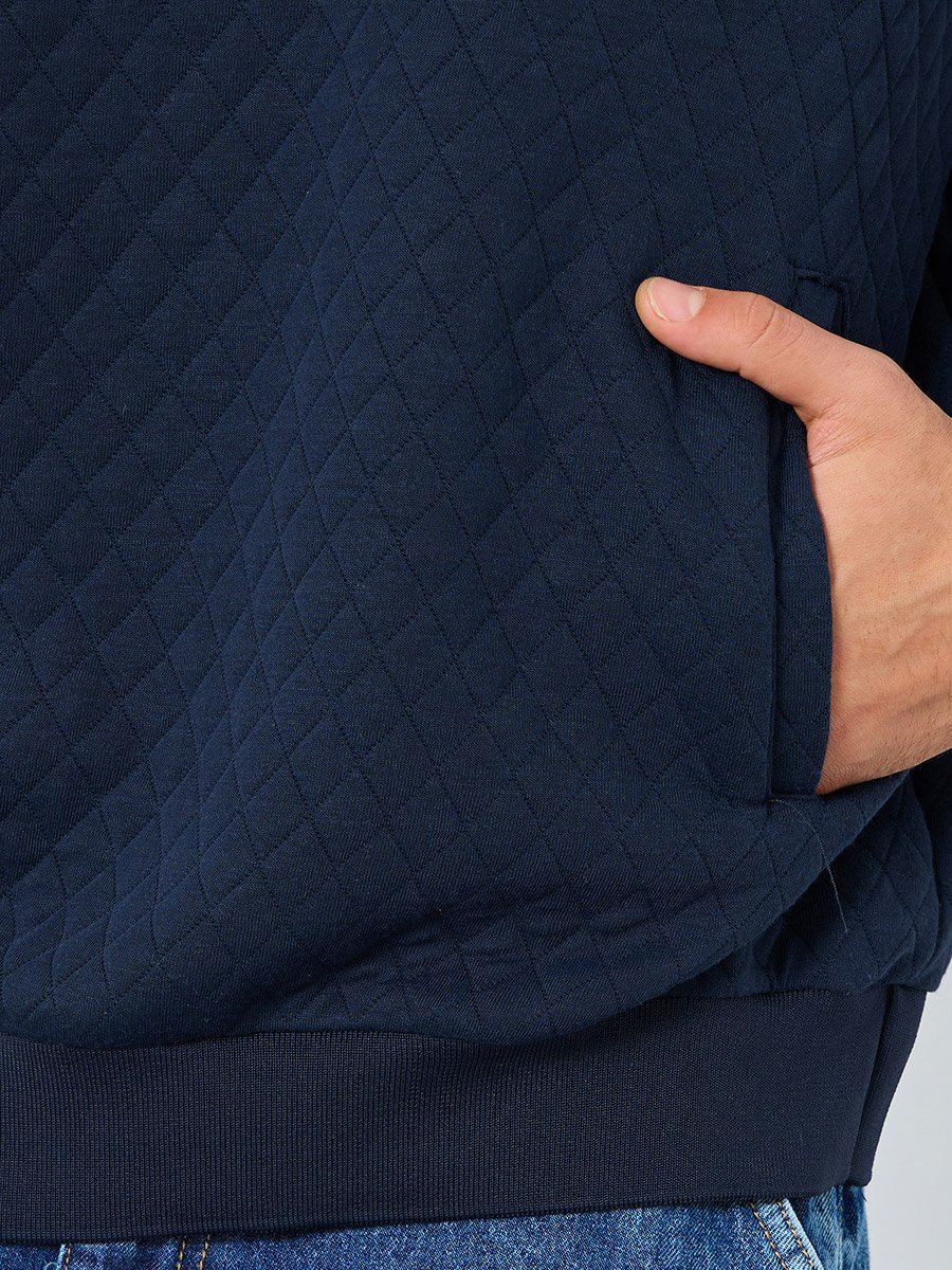Men Navy Quilted Look Oversized Hoodie