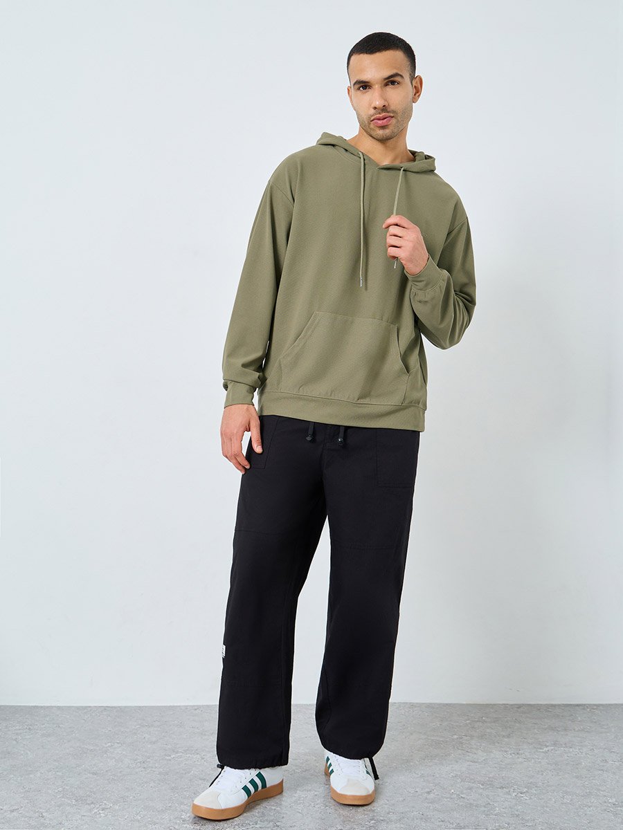 Olive Waffle Textured Oversized Hoodie