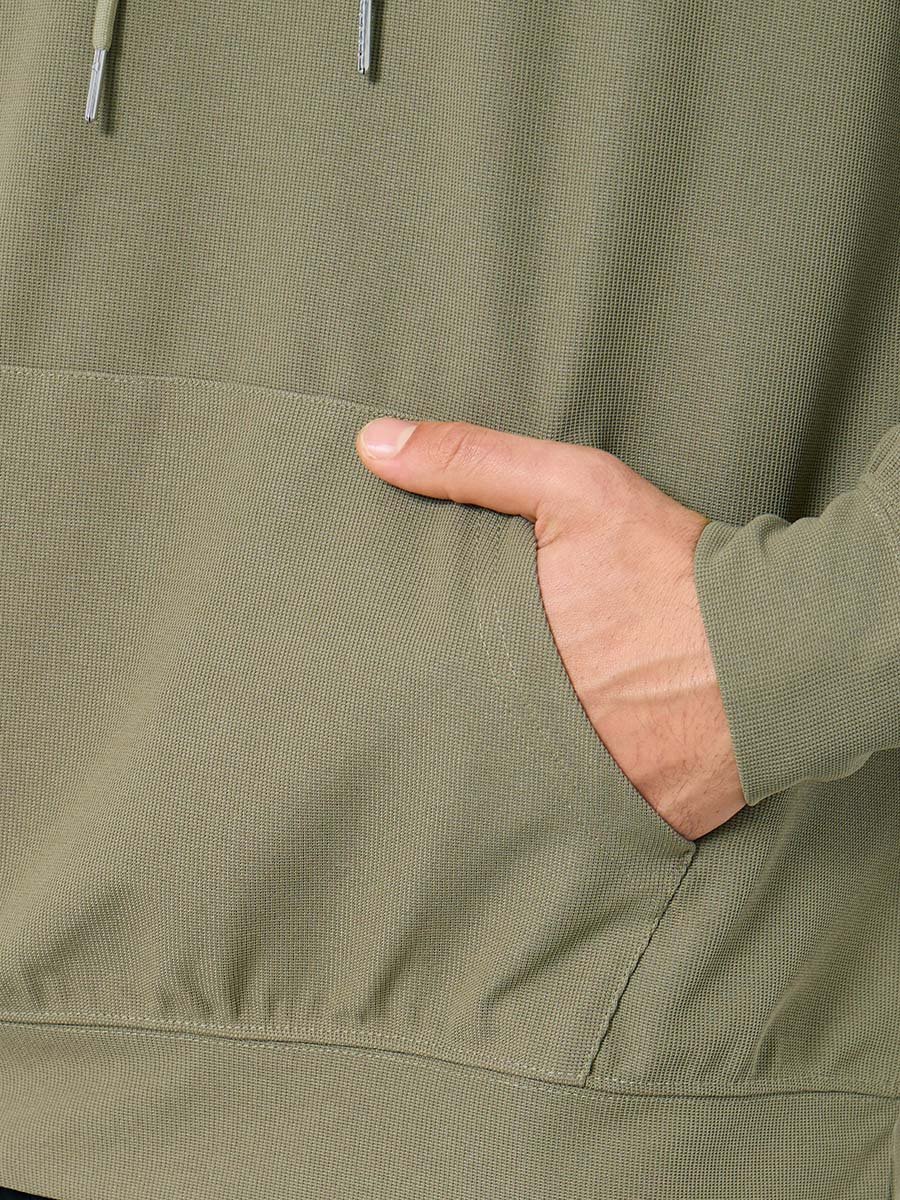 Olive Waffle Textured Oversized Hoodie