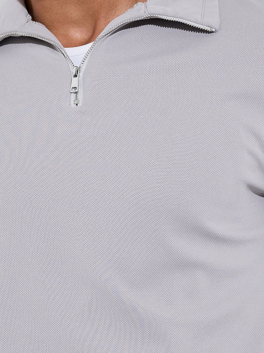 Men Grey Textured Quarter Zip Sweatshirt