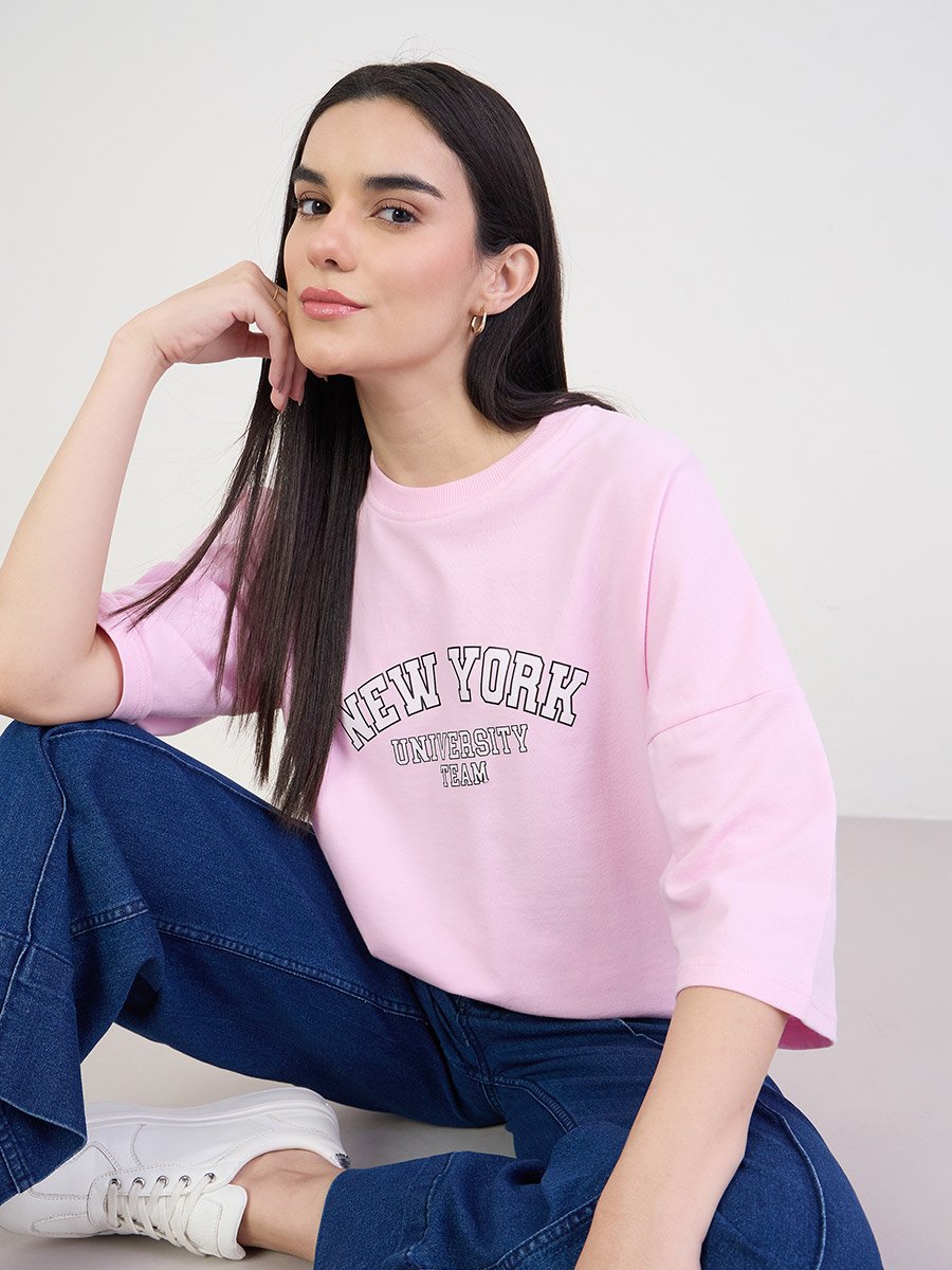 Pink New York Graphic Oversized T-Shirt