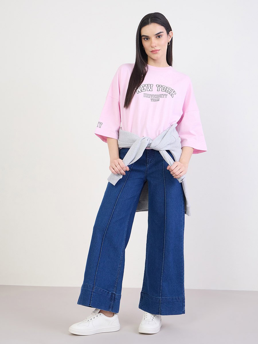 Pink New York Graphic Oversized T-Shirt