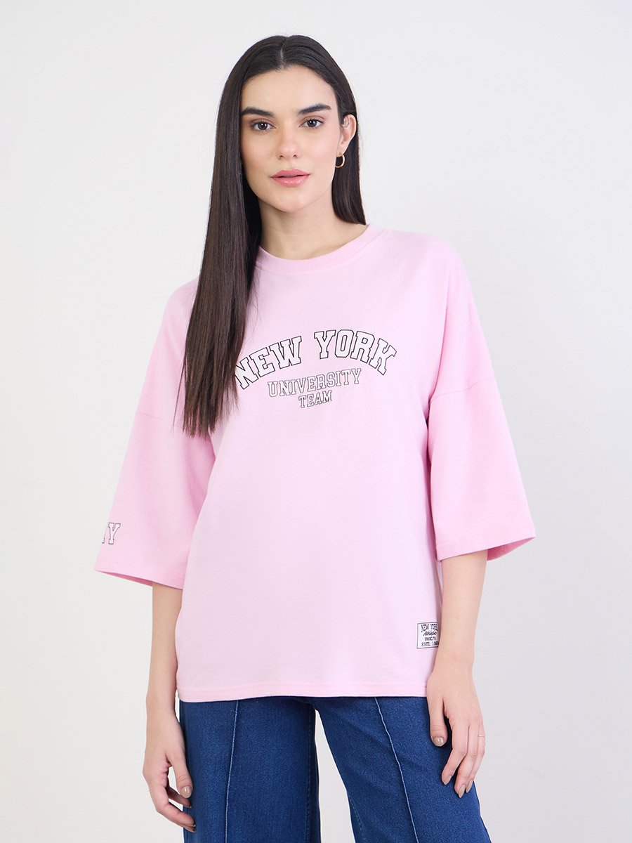 Pink New York Graphic Oversized T-Shirt