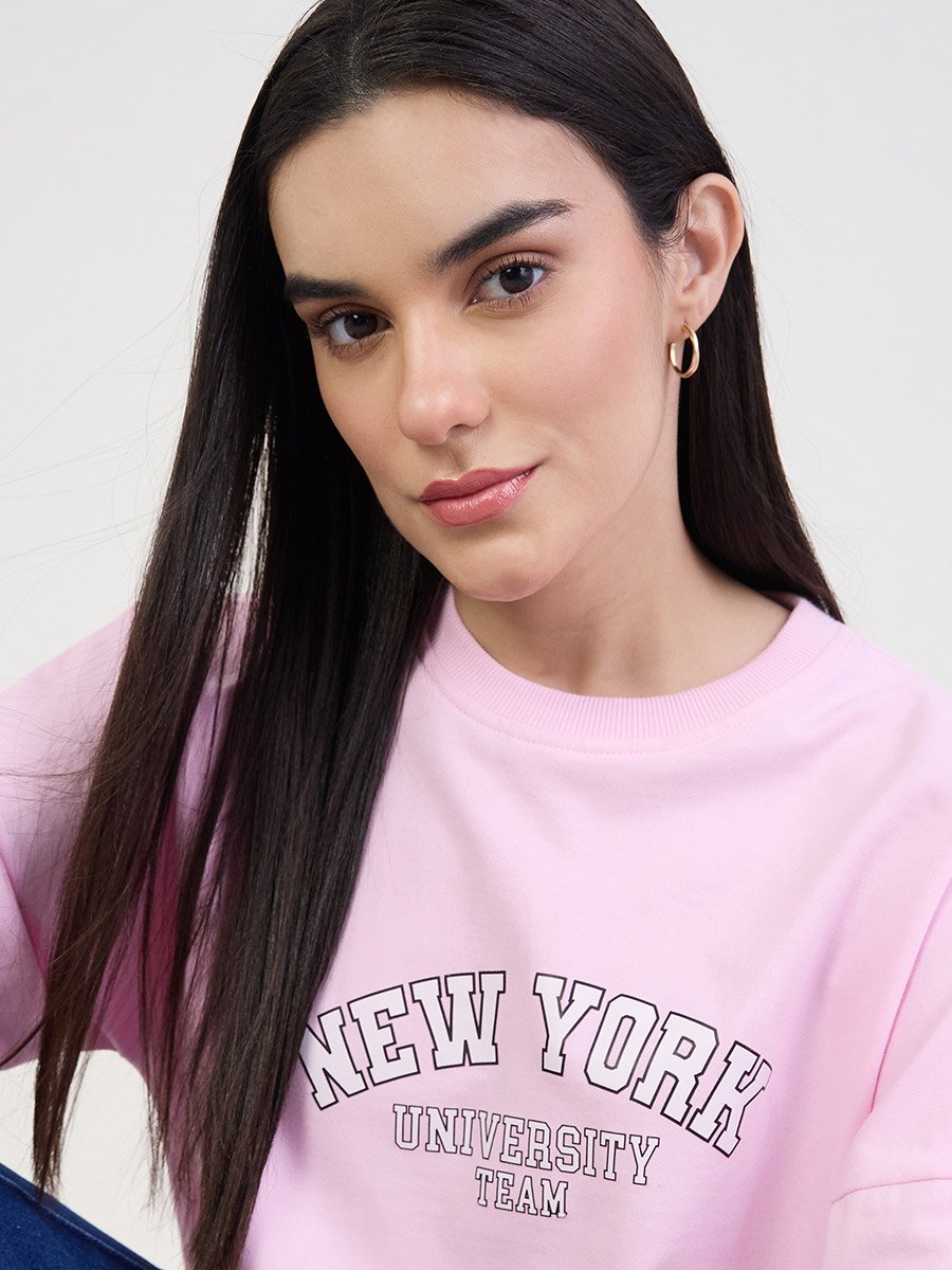 Pink New York Graphic Oversized T-Shirt