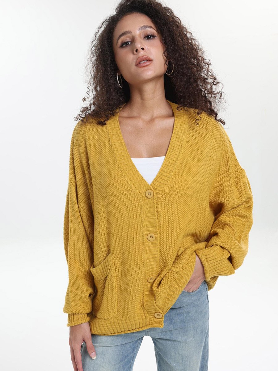 Plus Size Mustard Textured Knit Cardigan